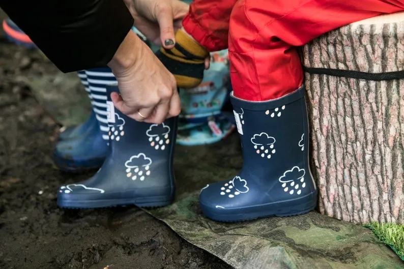 Navy Kids Wellies, Grass & Air Colour-Rain Boots