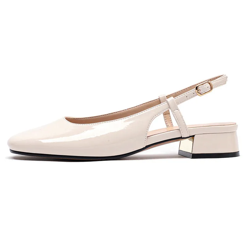Nude Block Heels Closed Toe Spring Sandals Casual Shoes Comfortable
