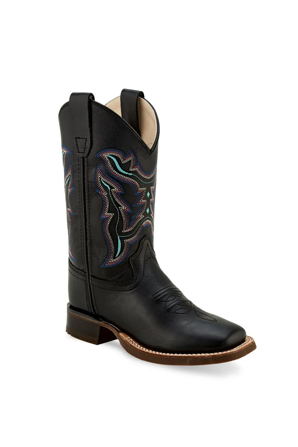 Old West Black Childrens Boys Leather Western Multi-Stitch Cowboy Boots 10.5D