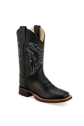 Old West Black Childrens Boys Leather Western Multi-Stitch Cowboy Boots 10.5D