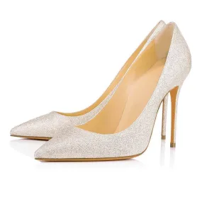 Point Toe Glitter Leather Close Toe Stiletto Heel Pumps