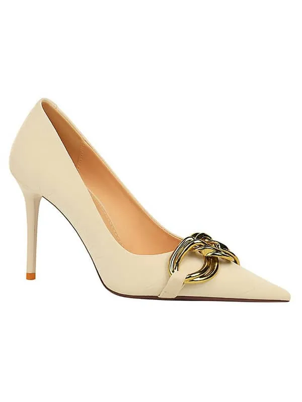 Pointed Toe Metal buckle Pump