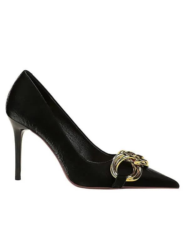 Pointed Toe Metal buckle Pump