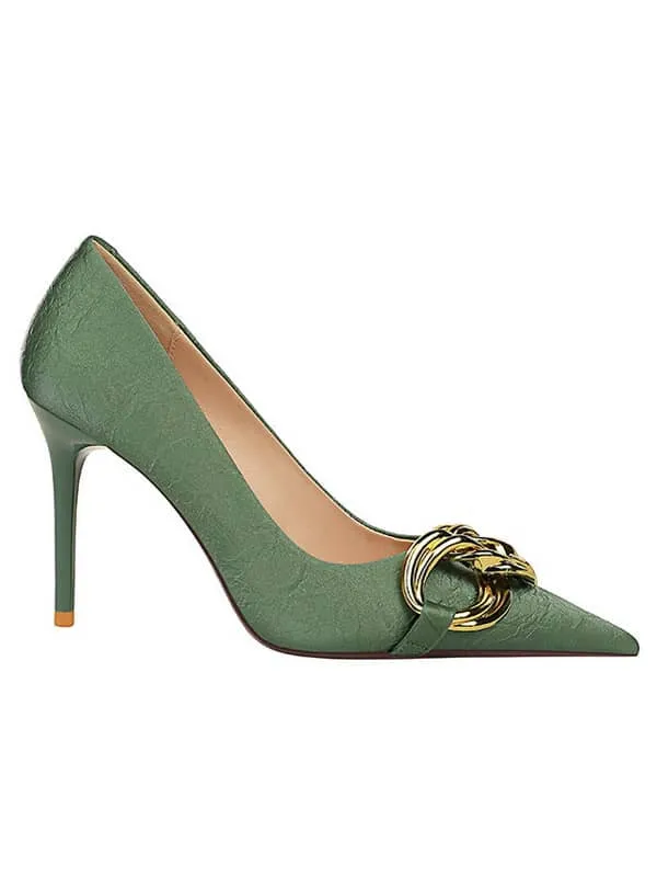 Pointed Toe Metal buckle Pump