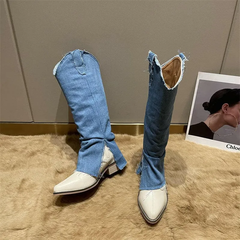 Pointed Toe Thick Heel Western Cowboy Boots for Women