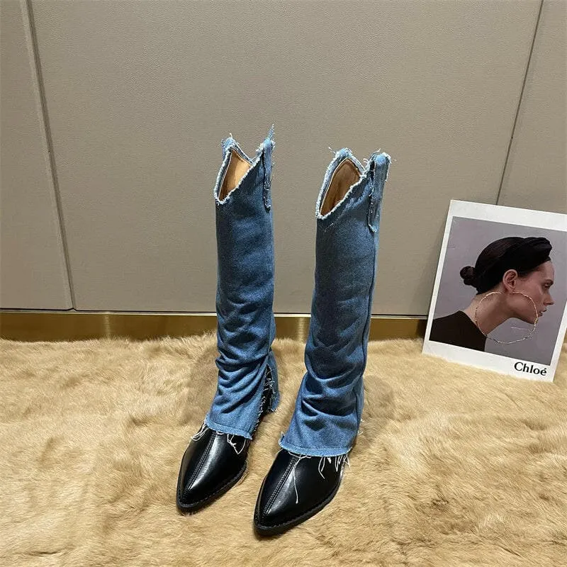 Pointed Toe Thick Heel Western Cowboy Boots for Women