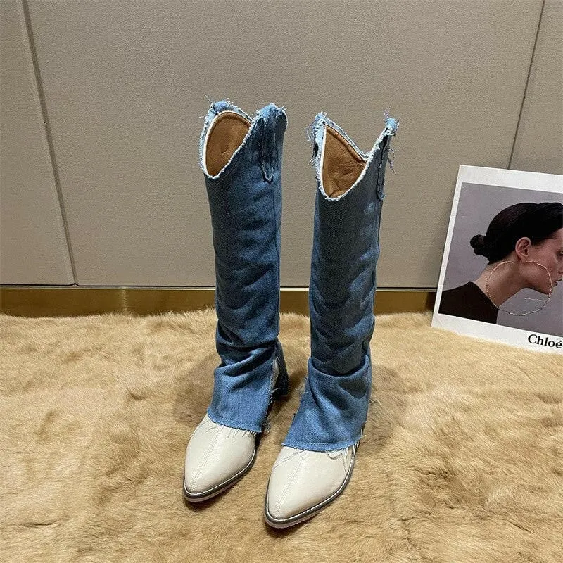 Pointed Toe Thick Heel Western Cowboy Boots for Women