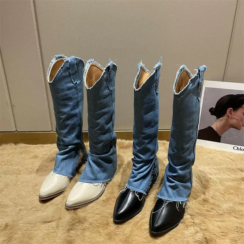 Pointed Toe Thick Heel Western Cowboy Boots for Women