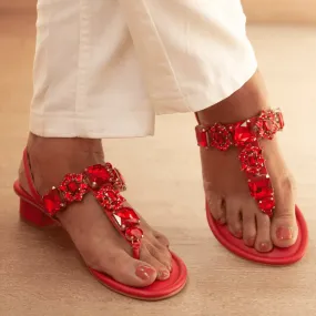 RADIANT Ruby Red Rhinestone Embellished Block Heels