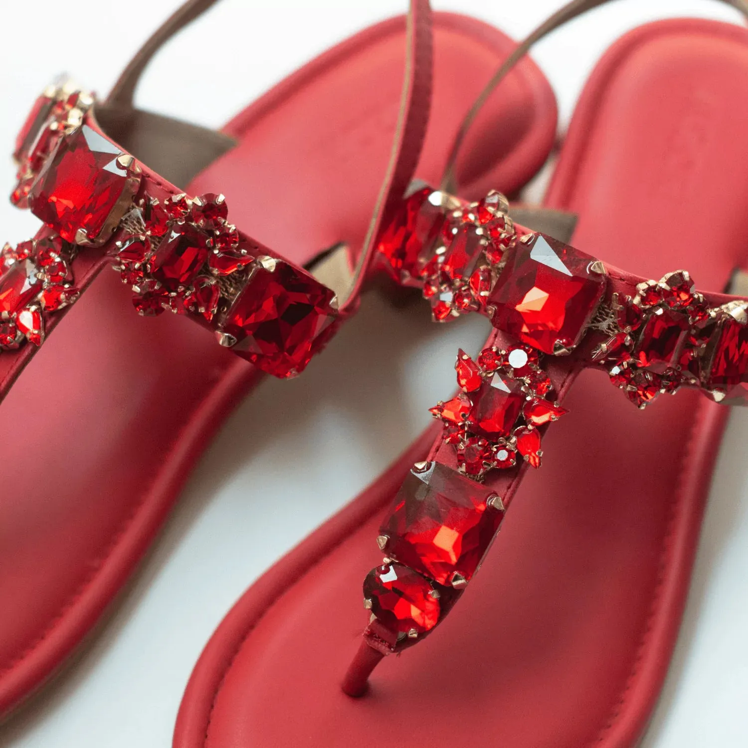 RADIANT Ruby Red Rhinestone Embellished Block Heels