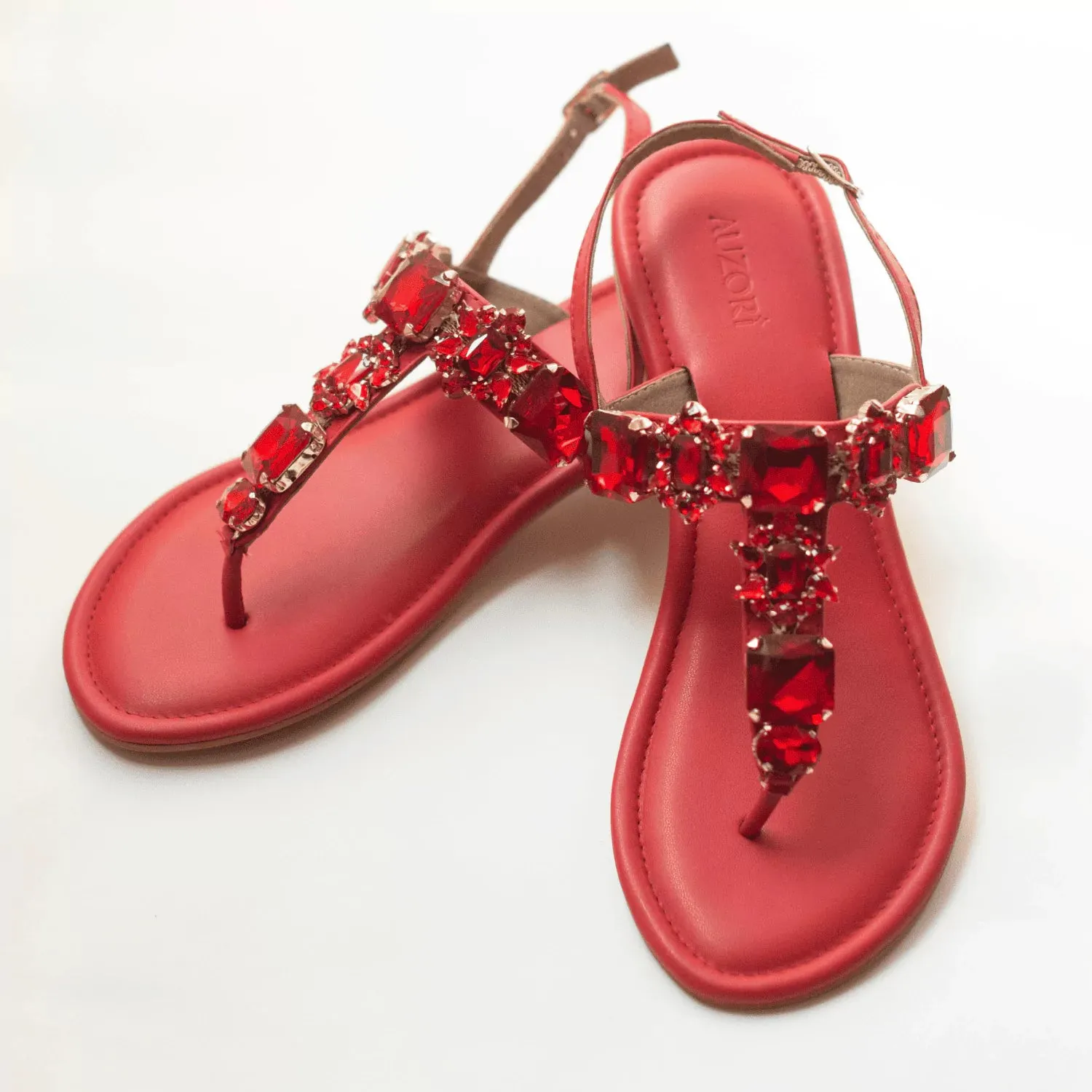 RADIANT Ruby Red Rhinestone Embellished Block Heels