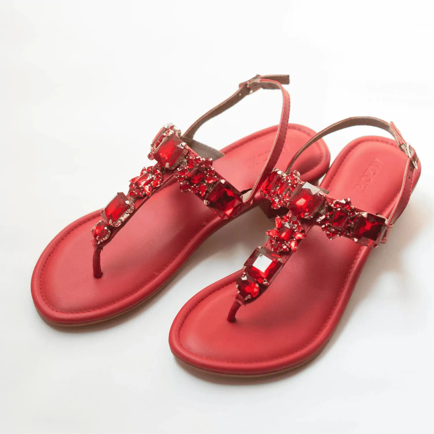 RADIANT Ruby Red Rhinestone Embellished Block Heels