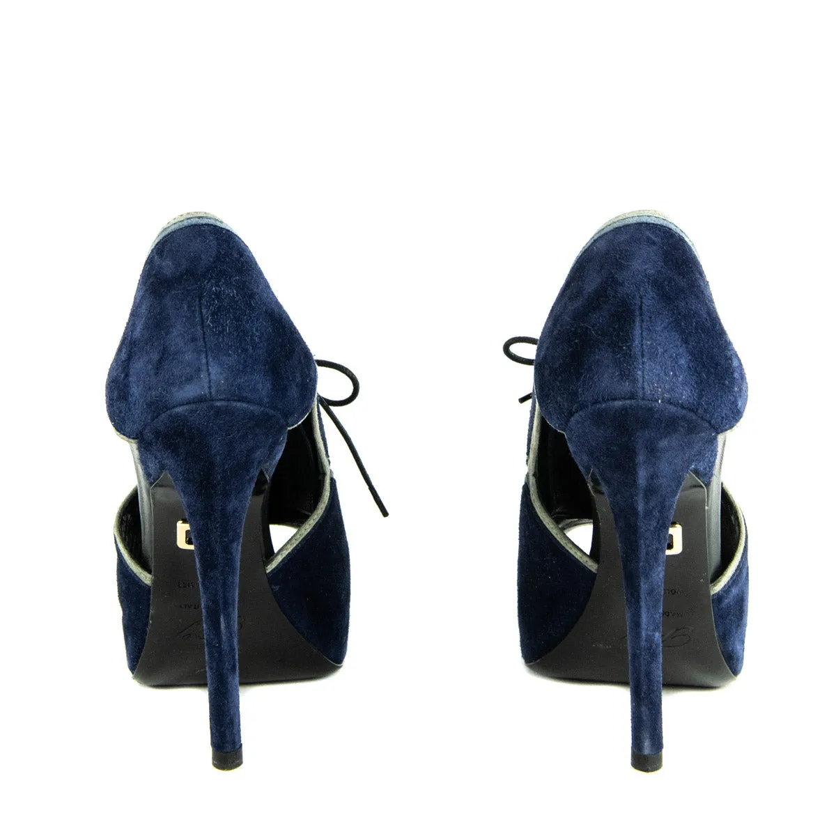 Roger Vivier Blue Suede Lace Up Peep Toe Pumps Size US 8 | EU 38