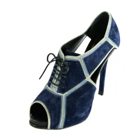 Roger Vivier Blue Suede Lace Up Peep Toe Pumps Size US 8 | EU 38