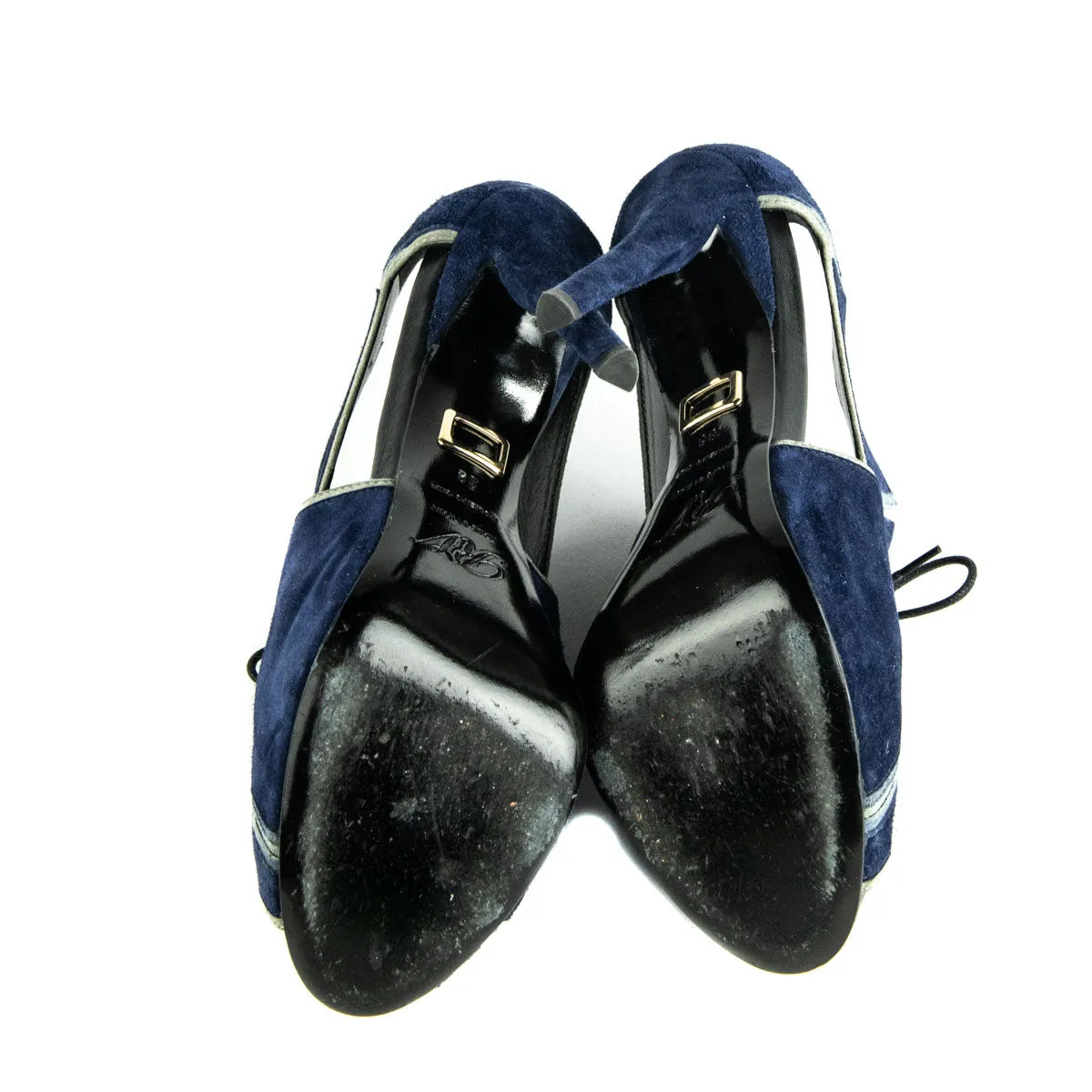 Roger Vivier Blue Suede Lace Up Peep Toe Pumps Size US 8 | EU 38