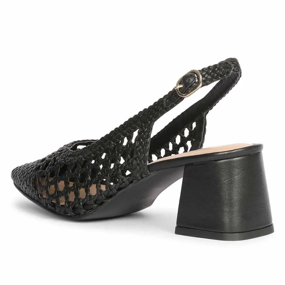 Saint Calli Black Hand Woven Leather Block Heels
