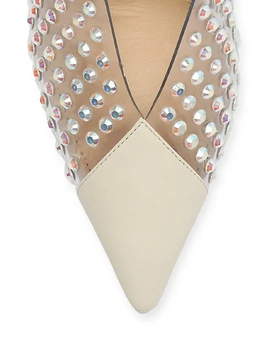 Schutz Greece Pearl Clear Vamp Rhinestones Pointed Toe Stiletto Heel Pumps