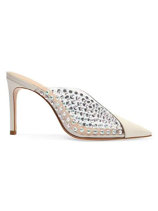 Schutz Greece Pearl Clear Vamp Rhinestones Pointed Toe Stiletto Heel Pumps