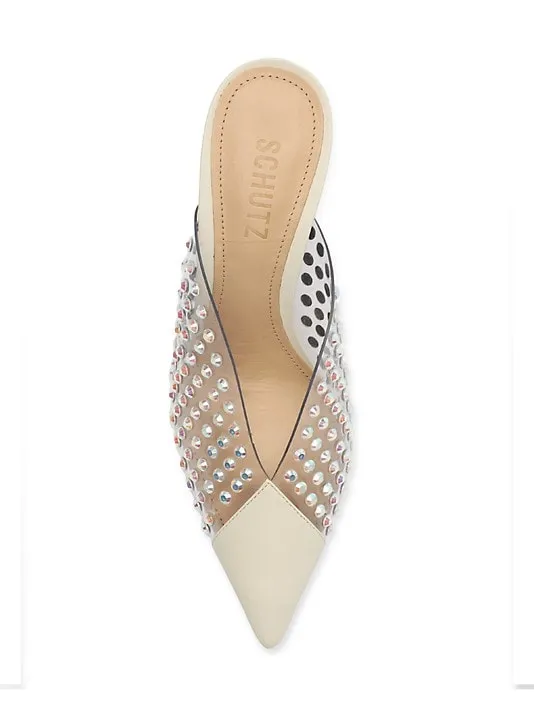 Schutz Greece Pearl Clear Vamp Rhinestones Pointed Toe Stiletto Heel Pumps