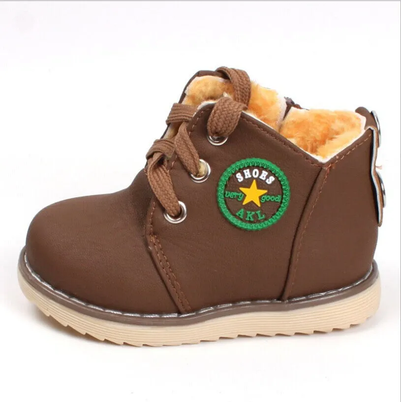 Size 21-30 New 2015 Winter Warm Kids Boots Fashion Plus Velvet Boys Girls Shoes Children Snow Boots