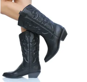 Soda Reno Western Cowboy Pointed Toe Knee High Pull On Tabs Boots