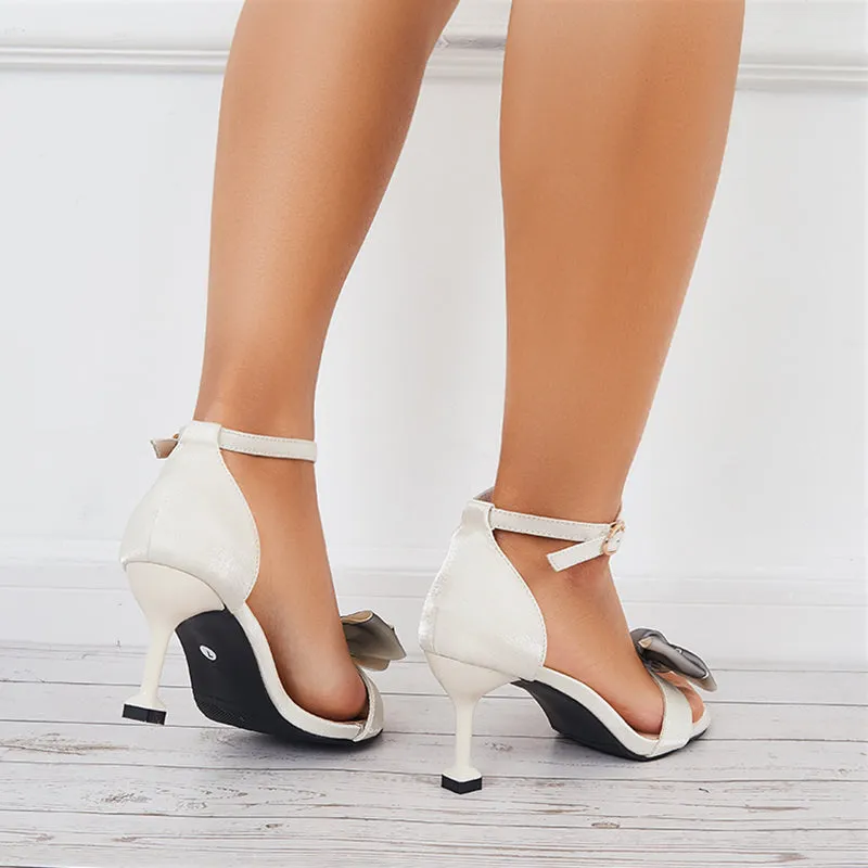 Sohiwoo  Women Bow Heels Ankle Strap Sandals Open Toe Kitten Heel Dress Shoes