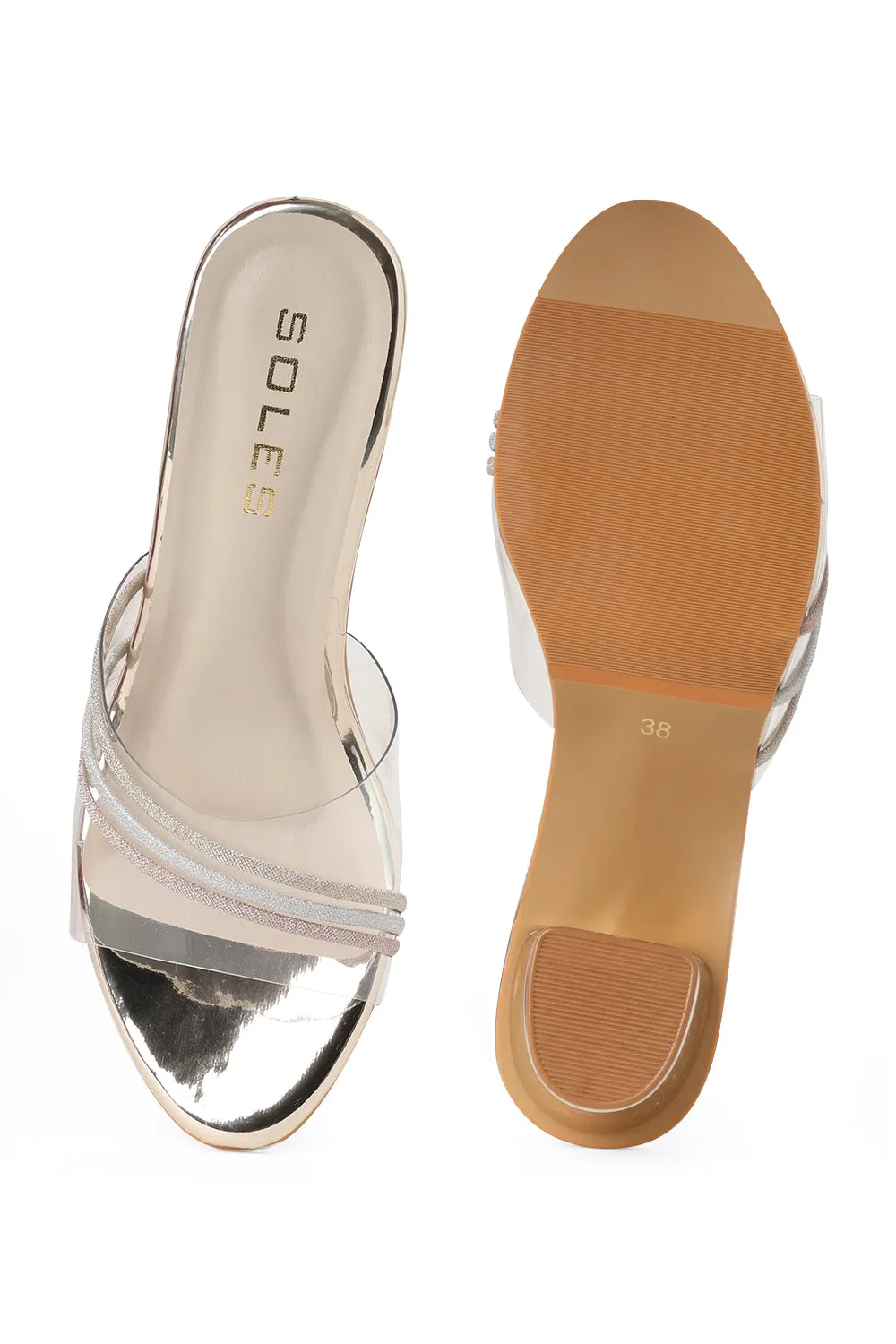SOLES Crystalline Transparent Strap Heels