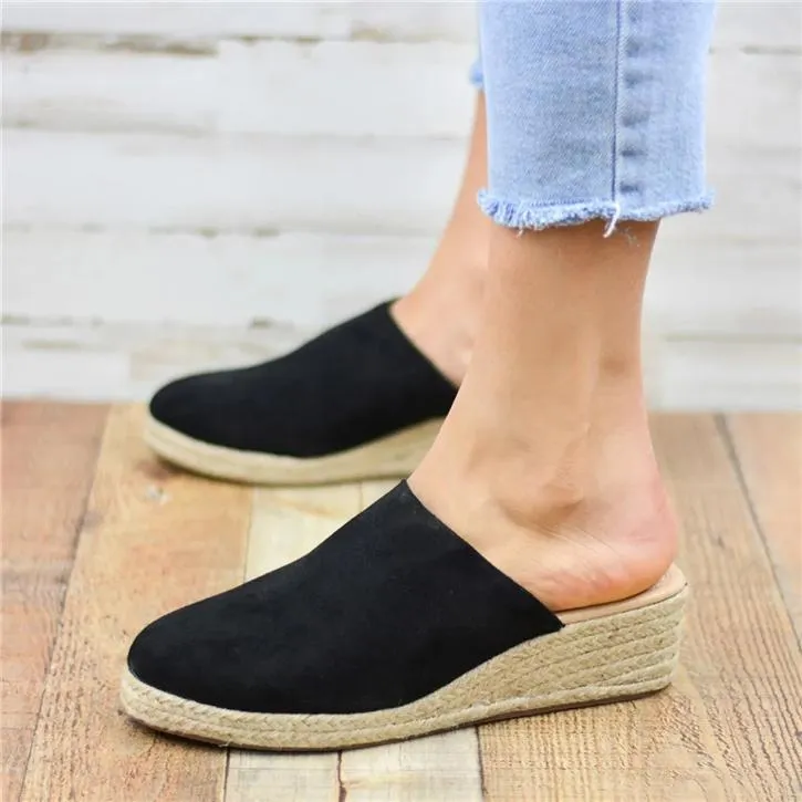 Suede Leather Espadrille Platform Women's Slippers Sandals