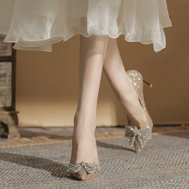 Tillbuy Jaborosa Rhinestone Bow Wedding Pumps