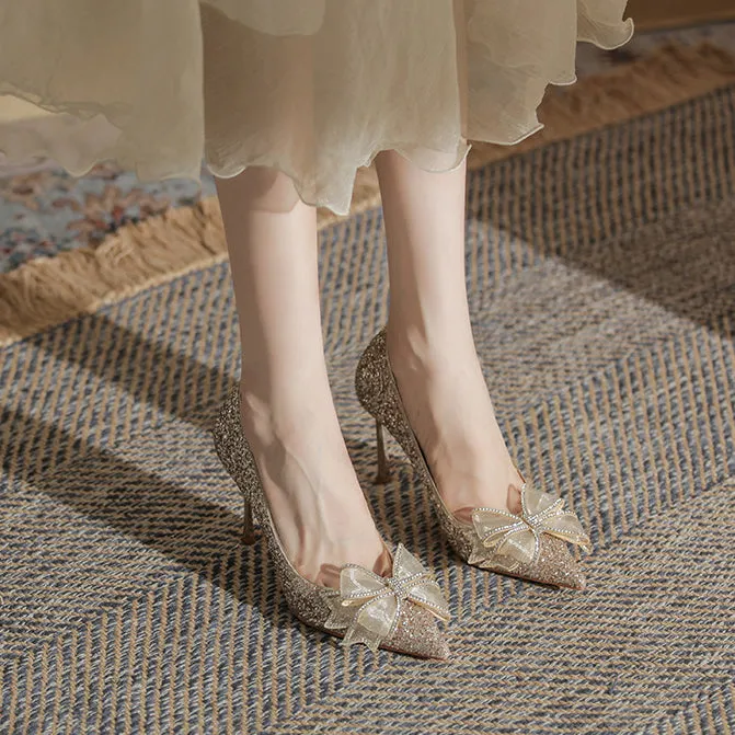Tillbuy Jaborosa Rhinestone Bow Wedding Pumps
