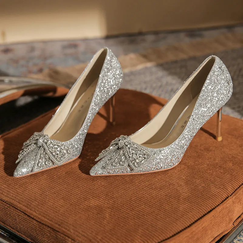 Tillbuy Jaborosa Rhinestone Bow Wedding Pumps