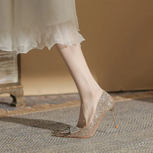 Tillbuy Jaborosa Rhinestone Bow Wedding Pumps