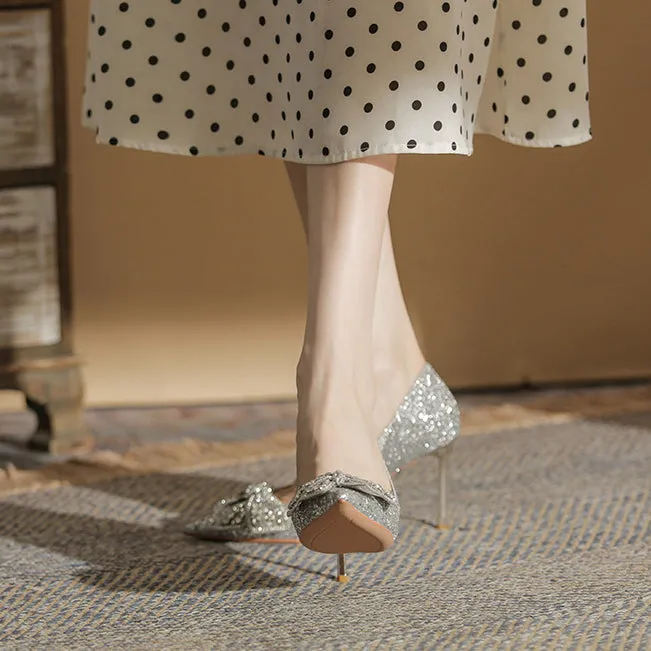 Tillbuy Jaborosa Rhinestone Bow Wedding Pumps