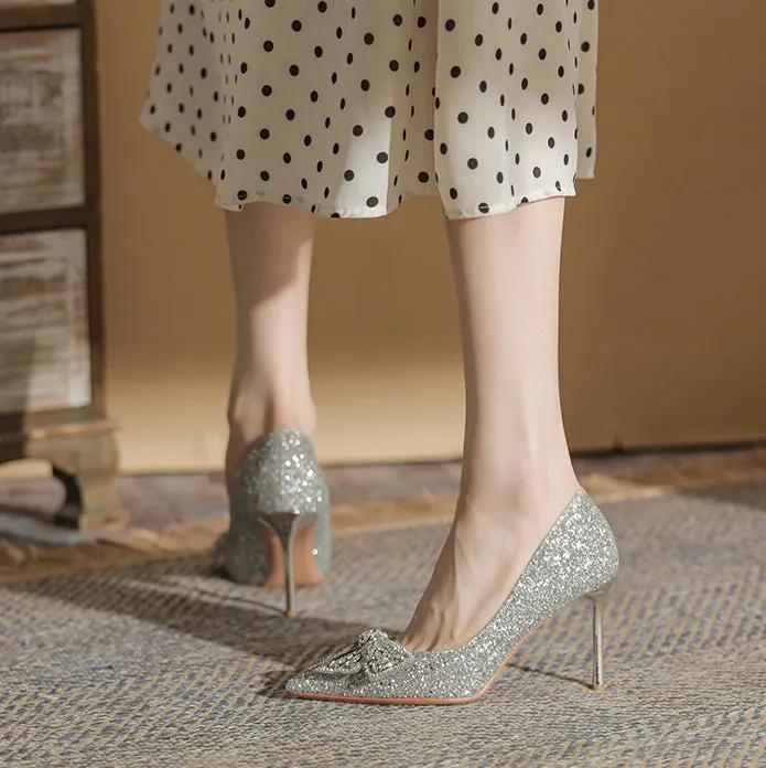 Tillbuy Jaborosa Rhinestone Bow Wedding Pumps