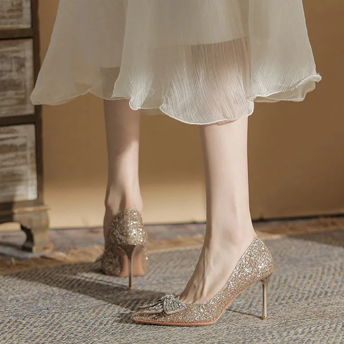 Tillbuy Jaborosa Rhinestone Bow Wedding Pumps
