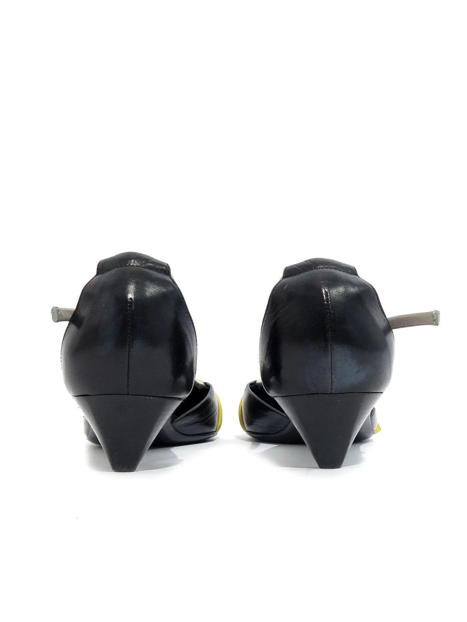 Tri-Color Leather Kitten Heels