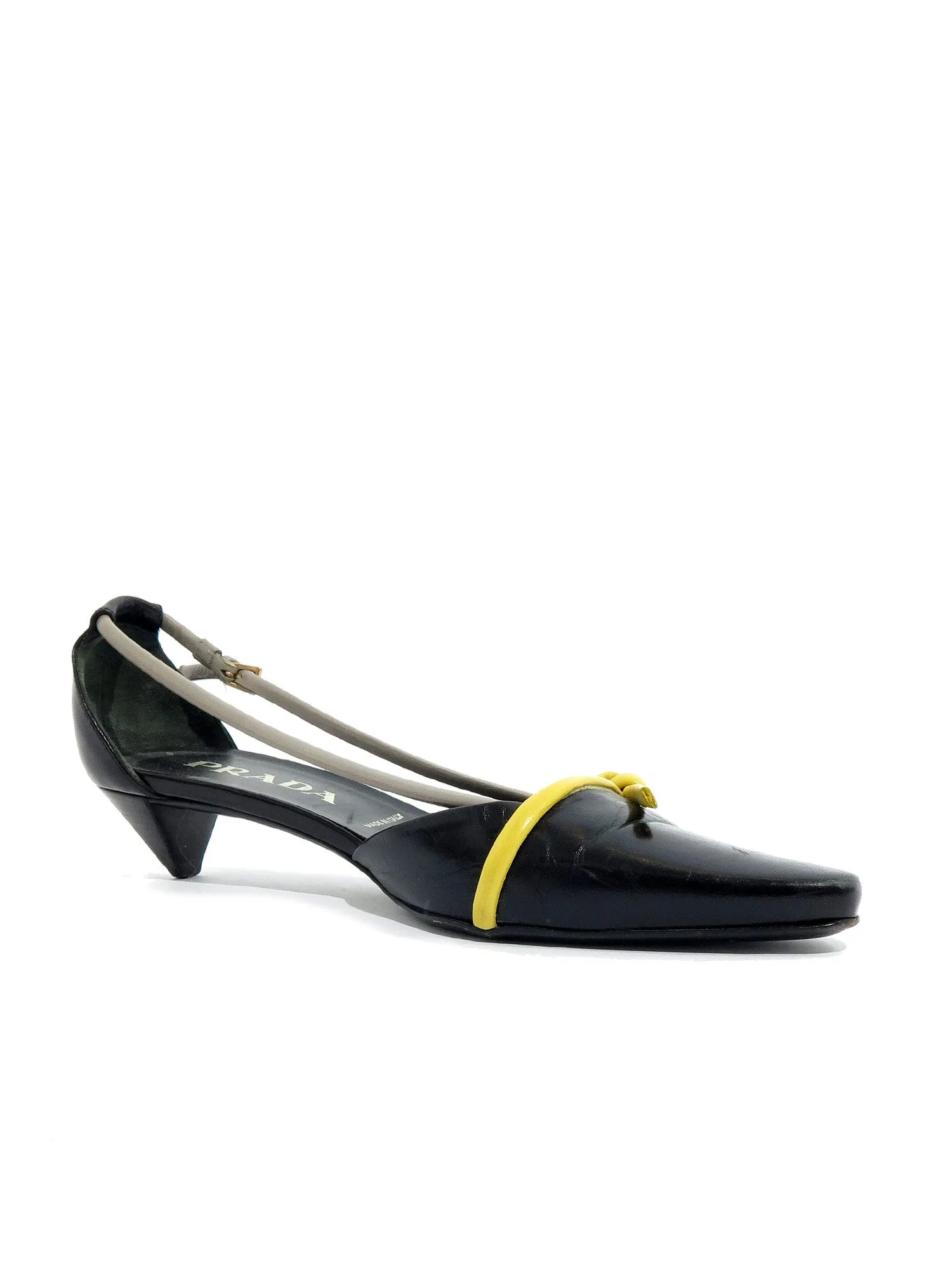 Tri-Color Leather Kitten Heels