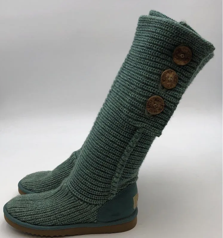 Ugg Classic Women's Cardy Blue Knitted Winter Snow Boots - Size 7
